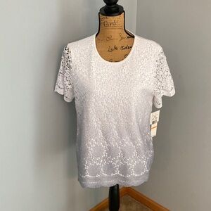 NWT Alfred Dunner White and Gray Ombre Lace Sweater Top Women Size Small